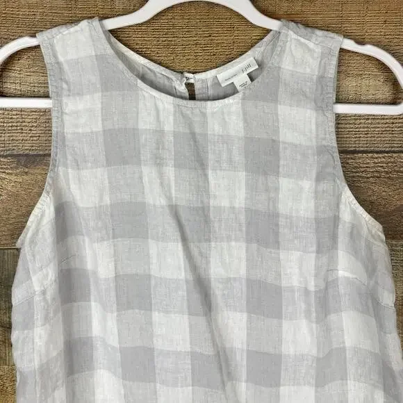J. Jill Love Linen Tank Top Gray White Buffalo Plaid Button Back Size Small - Picture 2 of 8